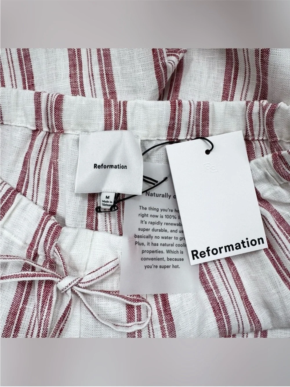 NWT Reformation Olina Linen Pants White Stripe Medium
